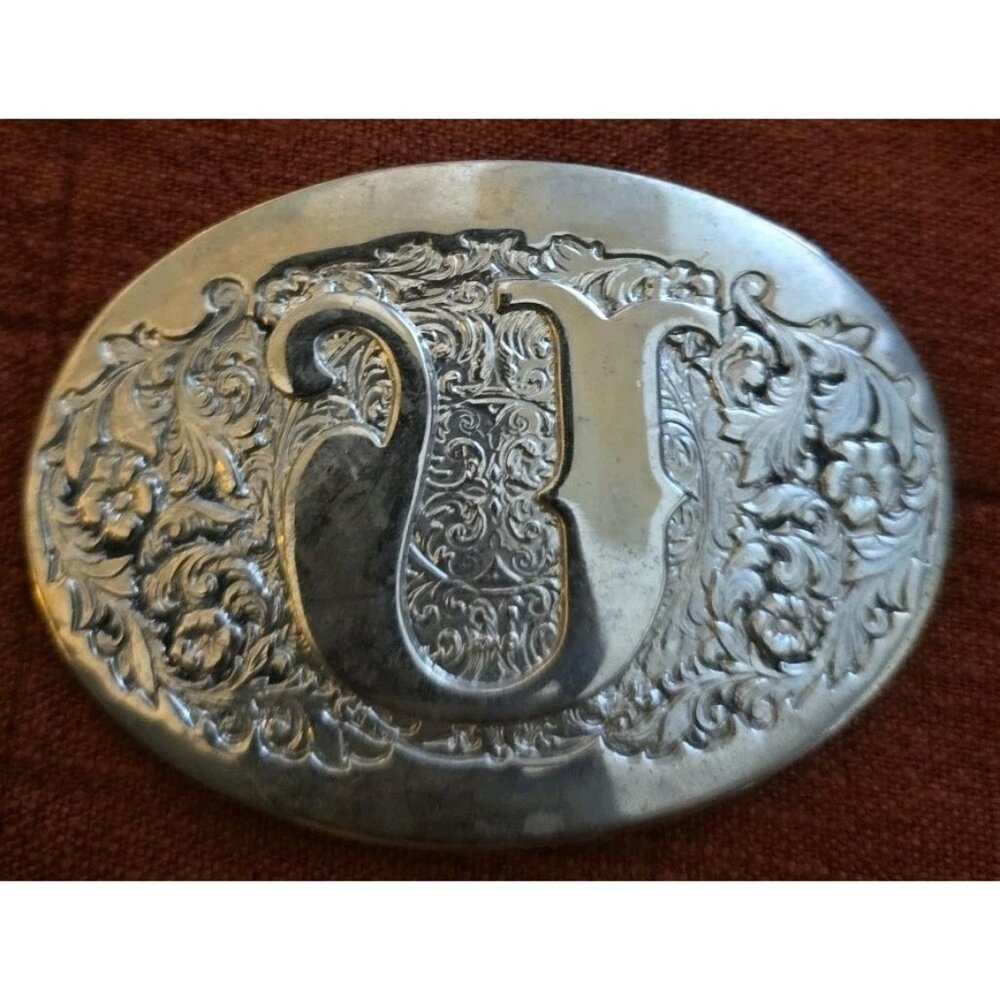 ADM Award Design Medals INC Solid Brass Vintage Belt Buckle Monogram Initial U